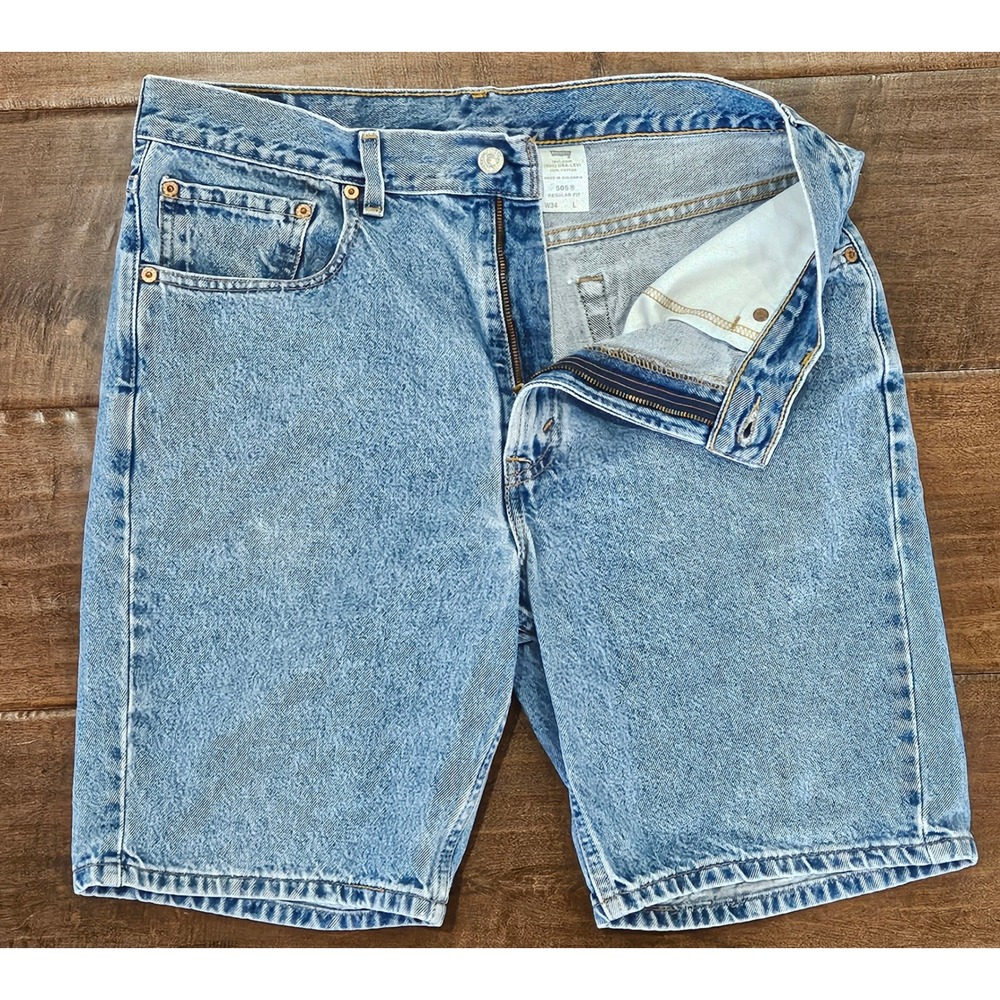 Vintage Levis 505‎ Regular Fit Mens Denim Shorts Light Wash Blue W34 346061891